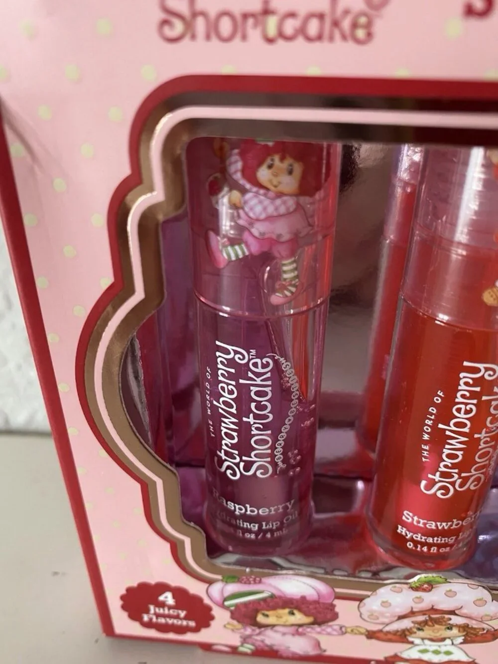 4 Pk Strawberry Shortcake Scented Hydrating‎ Lip Oils Raspberry Blueberry Lemon